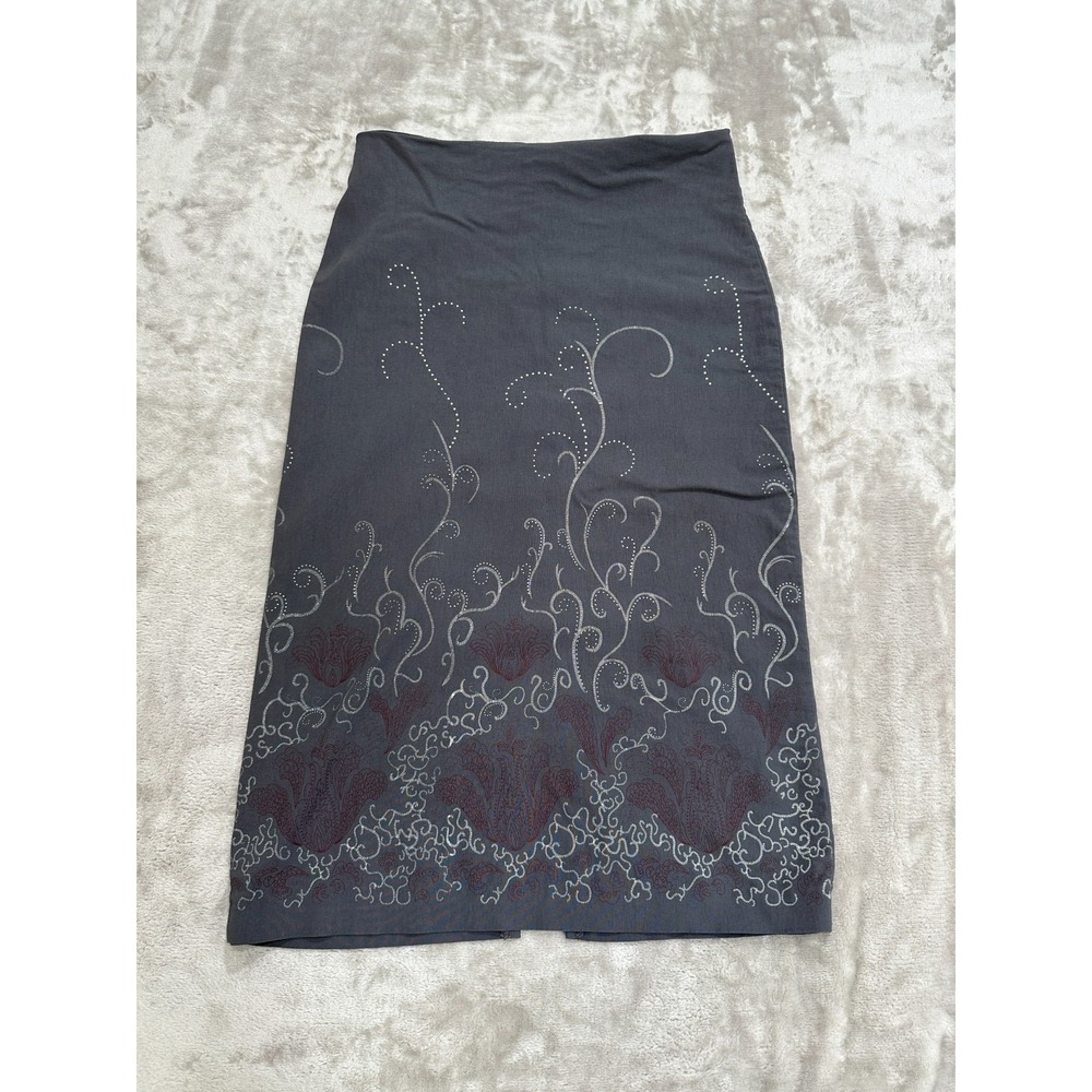 DBM KOTTURA Vintage Y2K Midi Skirt Large L Grey Glitter Swirl Paisley Print Slit